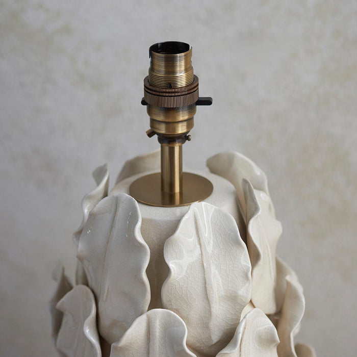 Layered Leaf And Leaf 30cm Shell Bay Blue Shade Table Lamp With Ivory Ceramic Base