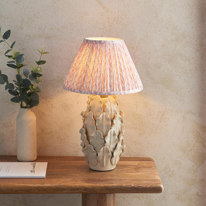 Layered Leaf And Leaf 30cm Peachy Keen Shade Table Lamp With Ivory Ceramic Base
