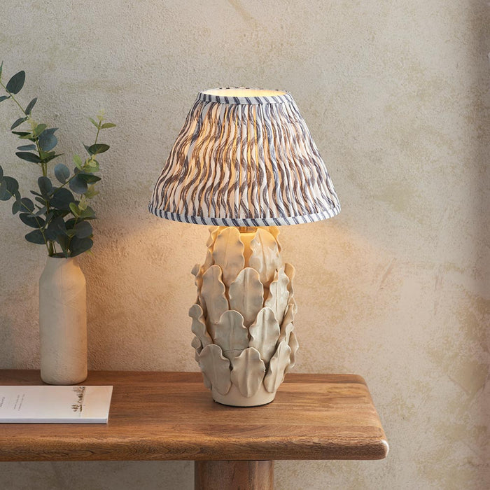 Layered Leaf And Ripple 30cm Pearl Grey Shade Table Lamp With Ivory Ceramic Base