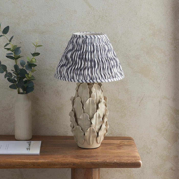 Layered Leaf And Ripple 30cm Pearl Grey Shade Table Lamp With Ivory Ceramic Base