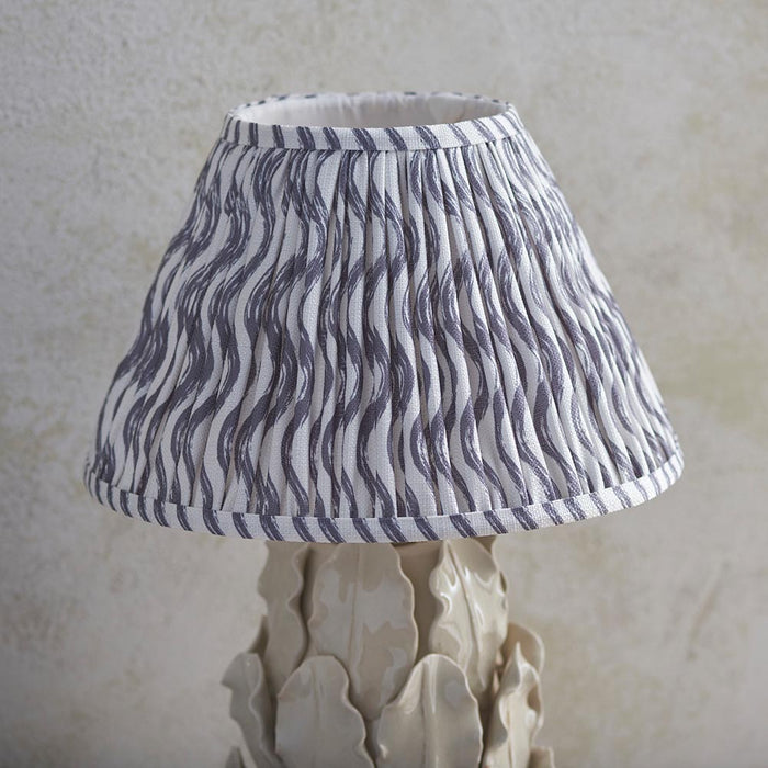 Layered Leaf And Ripple 30cm Pearl Grey Shade Table Lamp With Ivory Ceramic Base