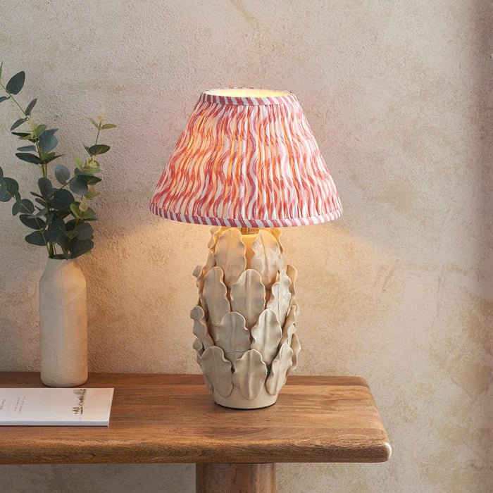 Layered Leaf And Ripple 30cm Coral Pink Shade Table Lamp With Ivory Ceramic Base