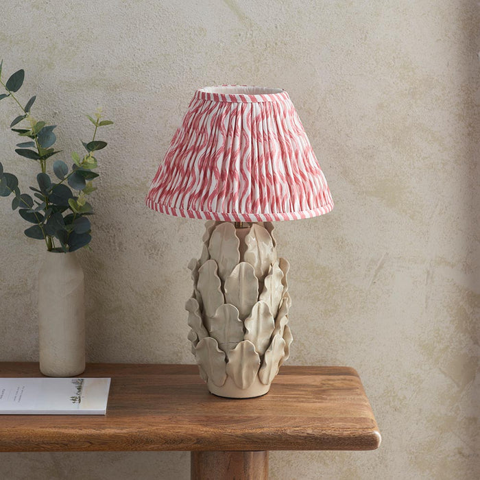 Layered Leaf And Ripple 30cm Coral Pink Shade Table Lamp With Ivory Ceramic Base