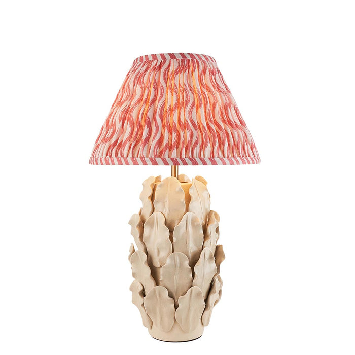 Layered Leaf And Ripple 30cm Coral Pink Shade Table Lamp With Ivory Ceramic Base