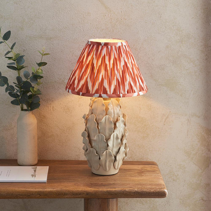 Layered Leaf And Zigzag 30cm Apricot Orange Shade Table Lamp With Ivory Ceramic Base