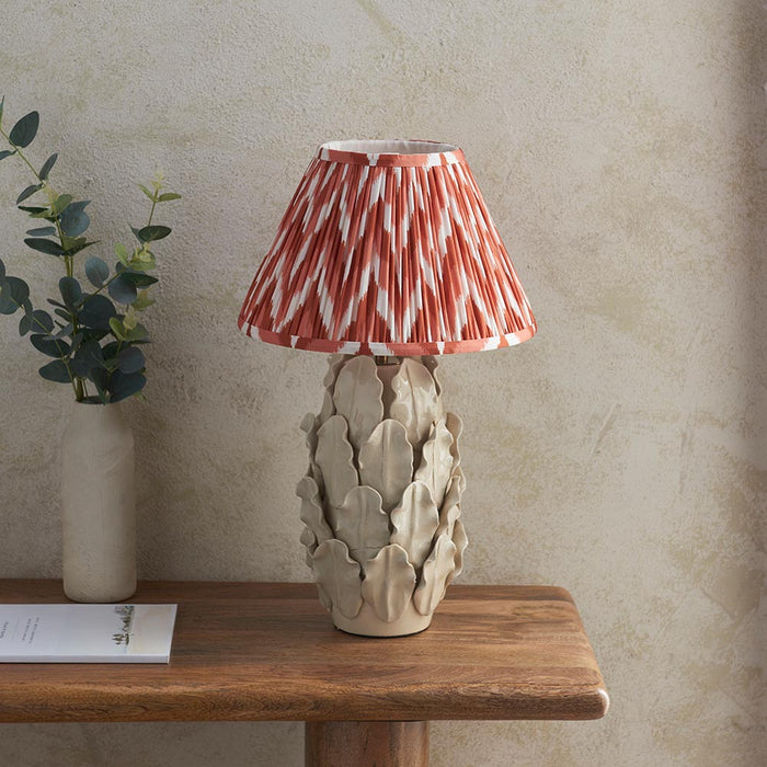 Layered Leaf And Zigzag 30cm Apricot Orange Shade Table Lamp With Ivory Ceramic Base