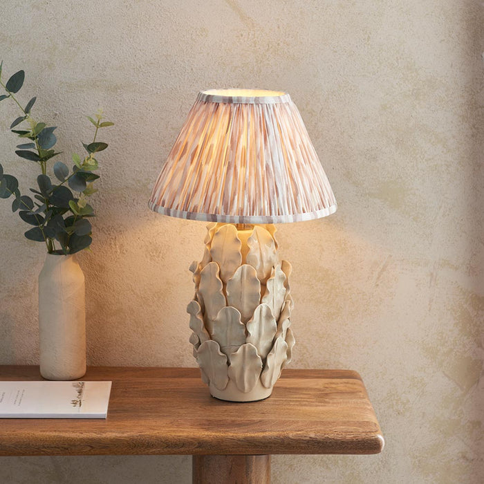 Layered Leaf And Ikat 30cm Neutral Shade Table Lamp With Ivory Ceramic Base