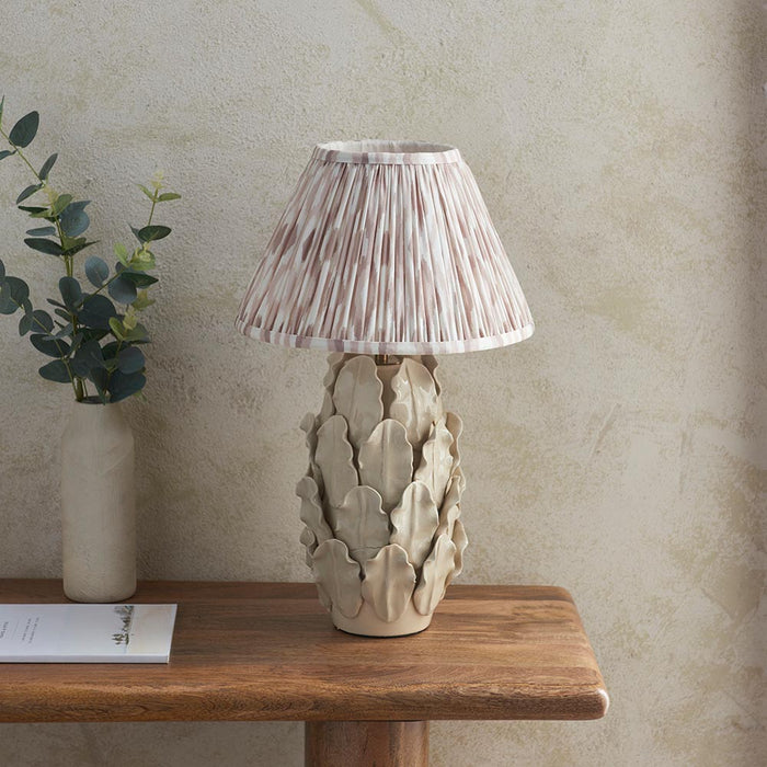 Layered Leaf And Ikat 30cm Neutral Shade Table Lamp With Ivory Ceramic Base