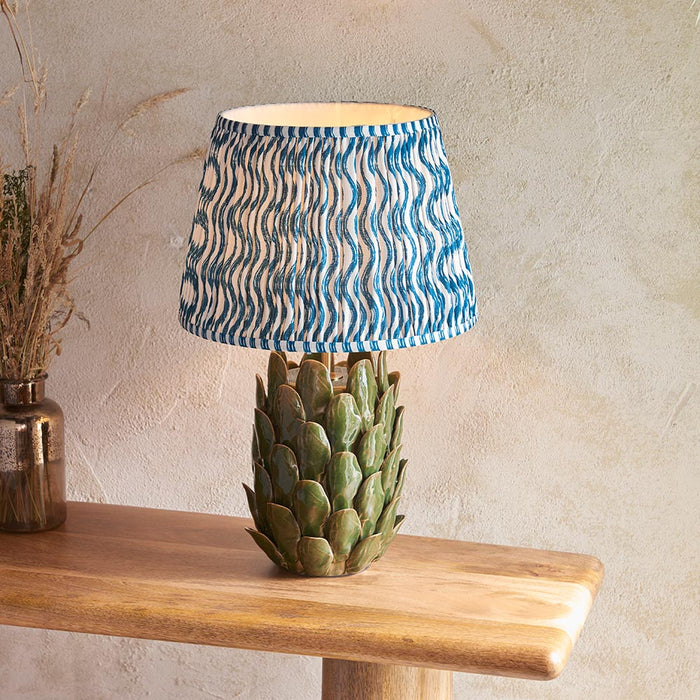 Layered Leaf And Ripple 35cm Marlin Blue Shade Table Lamp With Round Ivory Ceramic Base