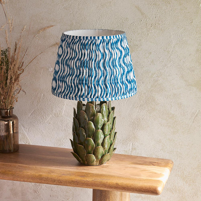 Layered Leaf And Ripple 35cm Marlin Blue Shade Table Lamp With Round Ivory Ceramic Base