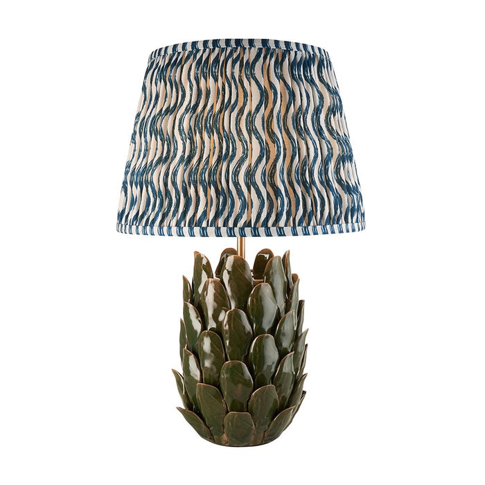 Layered Leaf And Ripple 35cm Marlin Blue Shade Table Lamp With Round Ivory Ceramic Base