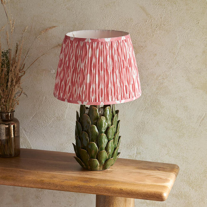 Layered Leaf And Ikat 35cm Coral Pink Shade Table Lamp With Round Ivory Ceramic Base