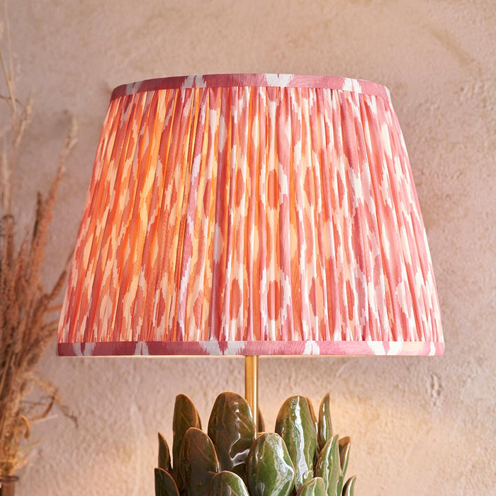 Layered Leaf And Ikat 35cm Coral Pink Shade Table Lamp With Round Ivory Ceramic Base