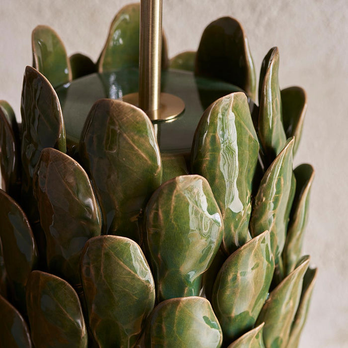 Layered Leaf And Ikat 35cm Coral Pink Shade Table Lamp With Round Ivory Ceramic Base