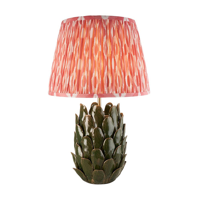 Layered Leaf And Ikat 35cm Coral Pink Shade Table Lamp With Round Ivory Ceramic Base