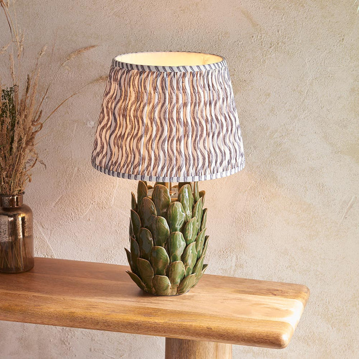Layered Leaf And Ripple 35cm Pearl Grey Shade Table Lamp With Round Ivory Ceramic Base