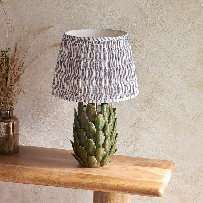 Layered Leaf And Ripple 35cm Pearl Grey Shade Table Lamp With Round Ivory Ceramic Base