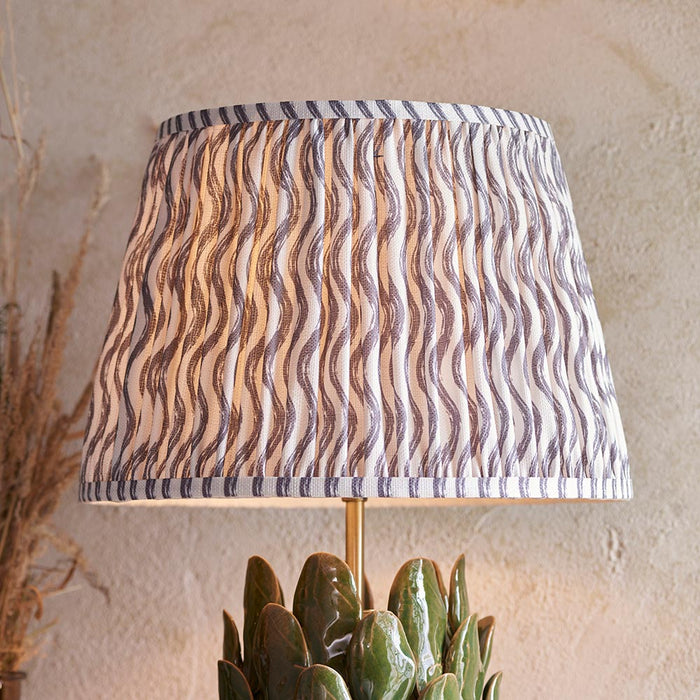 Layered Leaf And Ripple 35cm Pearl Grey Shade Table Lamp With Round Ivory Ceramic Base