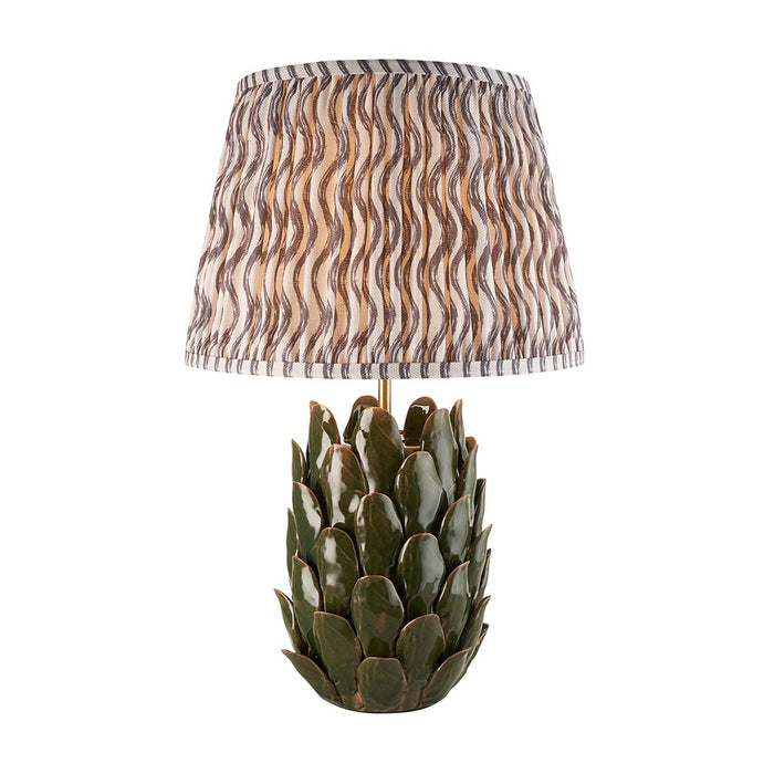 Layered Leaf And Ripple 35cm Pearl Grey Shade Table Lamp With Round Ivory Ceramic Base