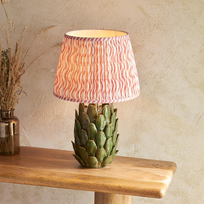 Layered Leaf And Ripple 35cm Coral Pink Shade Table Lamp With Round Ivory Ceramic Base