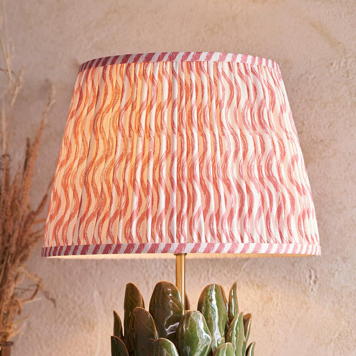 Layered Leaf And Ripple 35cm Coral Pink Shade Table Lamp With Round Ivory Ceramic Base