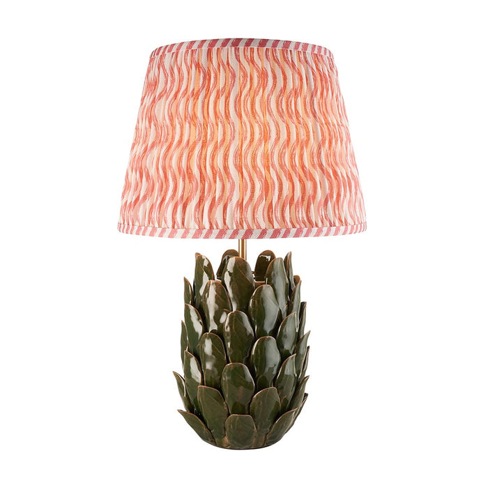 Layered Leaf And Ripple 35cm Coral Pink Shade Table Lamp With Round Ivory Ceramic Base