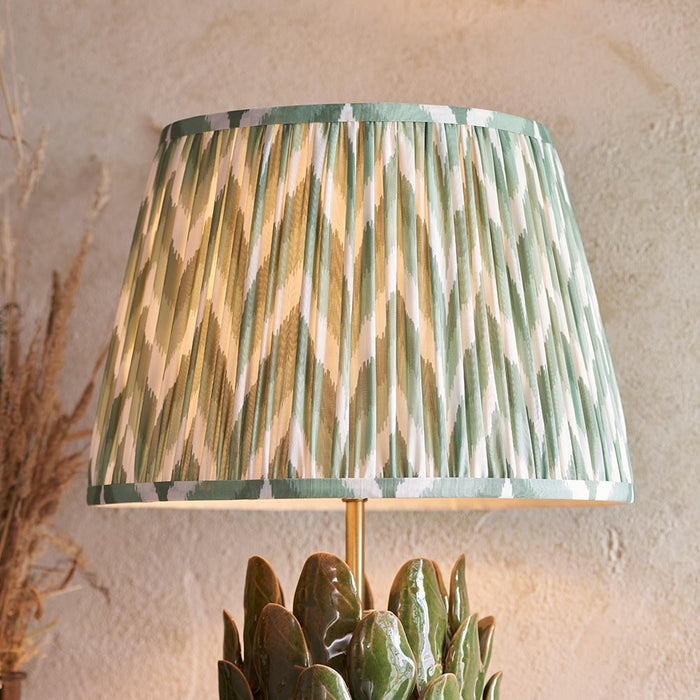 Layered Leaf And Zigzag 35cm Cotswold Green Shade Table Lamp With Round Ivory Ceramic Base