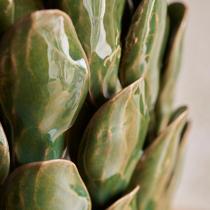 Layered Leaf And Zigzag 35cm Cotswold Green Shade Table Lamp With Round Ivory Ceramic Base