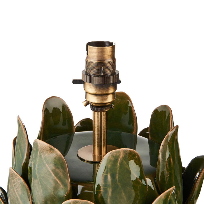 Layered Leaf And Zigzag 35cm Cotswold Green Shade Table Lamp With Round Ivory Ceramic Base