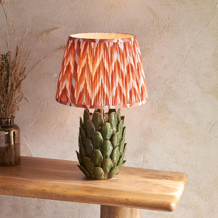 Layered Leaf And Zigzag 35cm Apricot Orange Shade Table Lamp With Round Ivory Ceramic Base