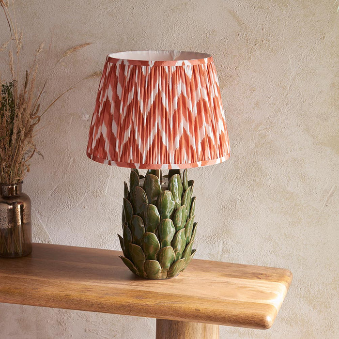 Layered Leaf And Zigzag 35cm Apricot Orange Shade Table Lamp With Round Ivory Ceramic Base