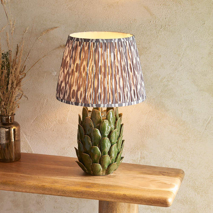 Layered Leaf And Ikat 35cm Pearl Grey Shade Table Lamp With Round Ivory Ceramic Base