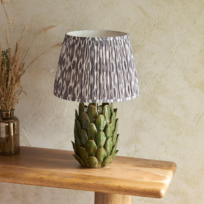 Layered Leaf And Ikat 35cm Pearl Grey Shade Table Lamp With Round Ivory Ceramic Base