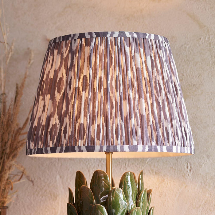 Layered Leaf And Ikat 35cm Pearl Grey Shade Table Lamp With Round Ivory Ceramic Base
