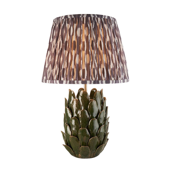Layered Leaf And Ikat 35cm Pearl Grey Shade Table Lamp With Round Ivory Ceramic Base
