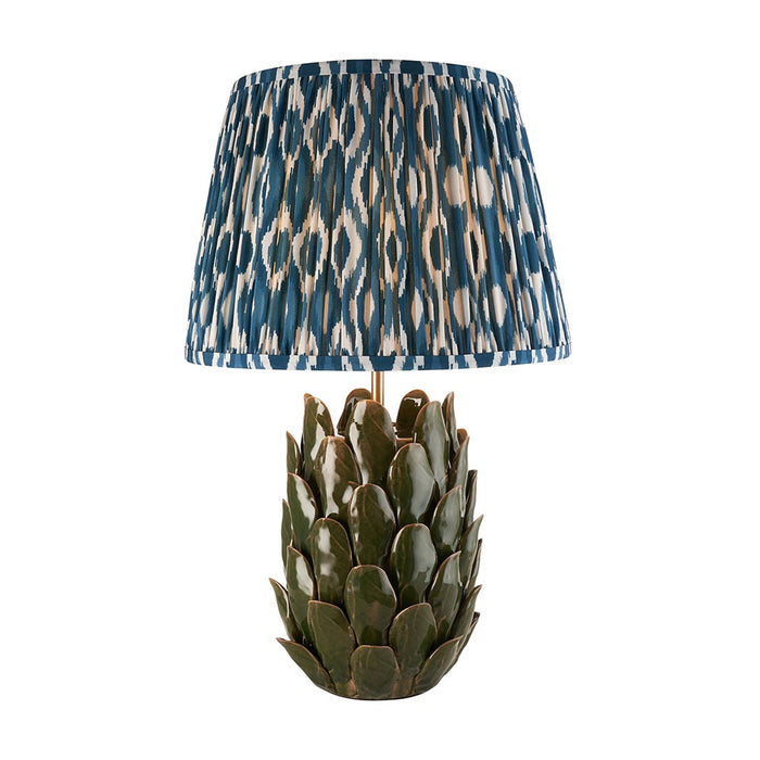 Layered Leaf And Ikat 35cm Marlin Blue Shade Table Lamp With Round Ivory Ceramic Base