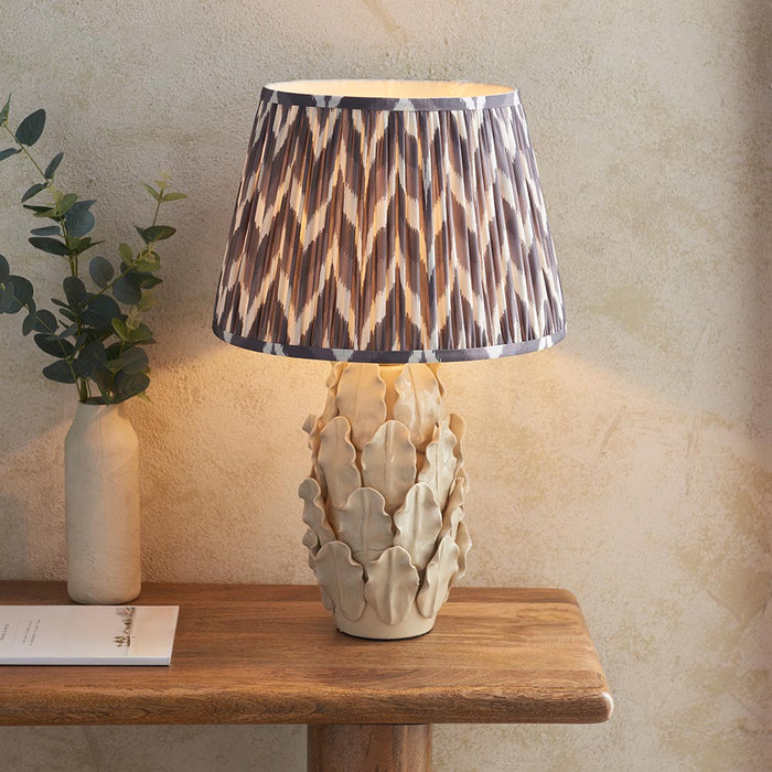 Layered Leaf And Zigzag 35cm Pearl Grey Shade Table Lamp With Ivory Ceramic Base