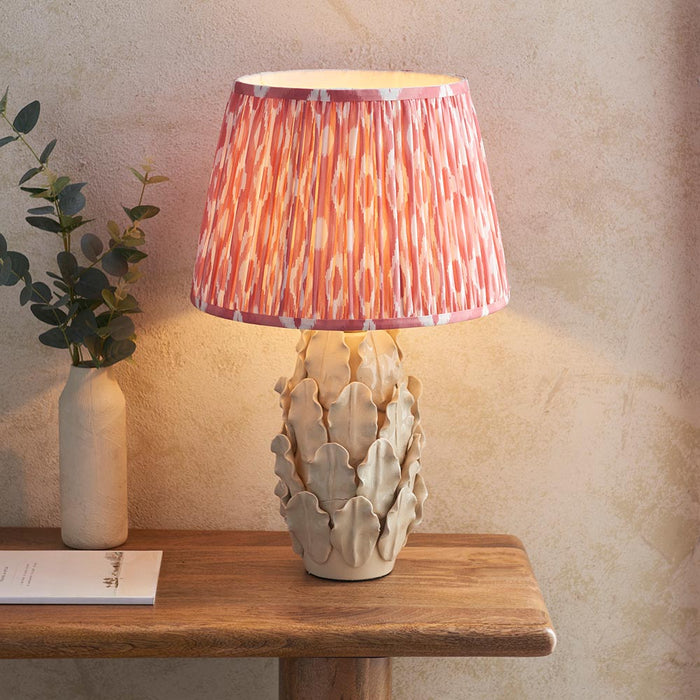 Layered Leaf And Ikat 35cm Coral Pink Shade Table Lamp With Ivory Ceramic Base