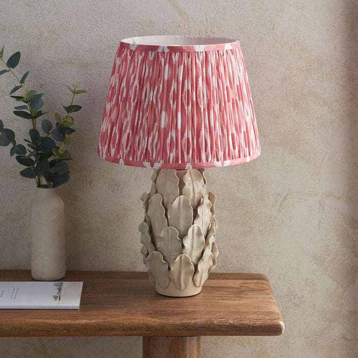 Layered Leaf And Ikat 35cm Coral Pink Shade Table Lamp With Ivory Ceramic Base