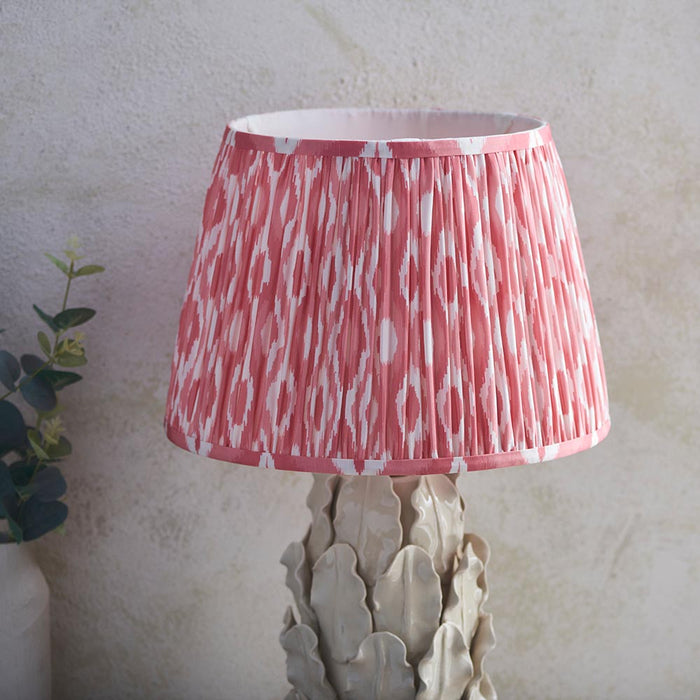 Layered Leaf And Ikat 35cm Coral Pink Shade Table Lamp With Ivory Ceramic Base