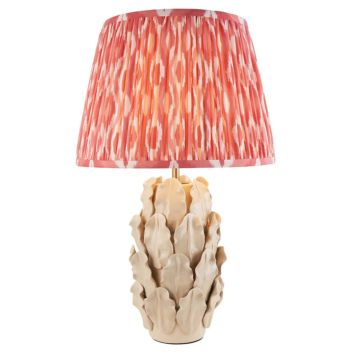 Layered Leaf And Ikat 35cm Coral Pink Shade Table Lamp With Ivory Ceramic Base