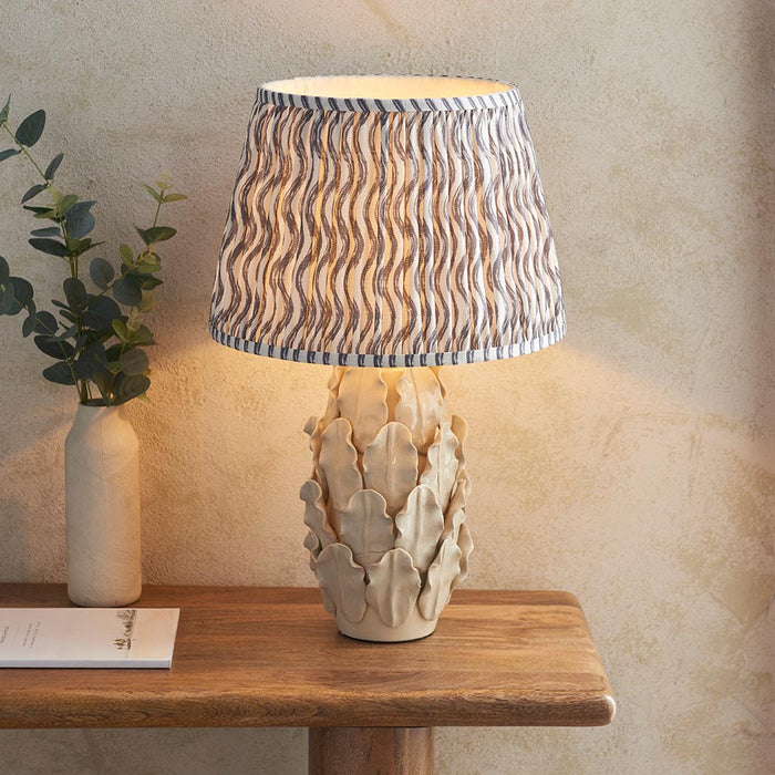 Layered Leaf And Ripple 35cm Pearl Grey Shade Table Lamp With Ivory Ceramic Base