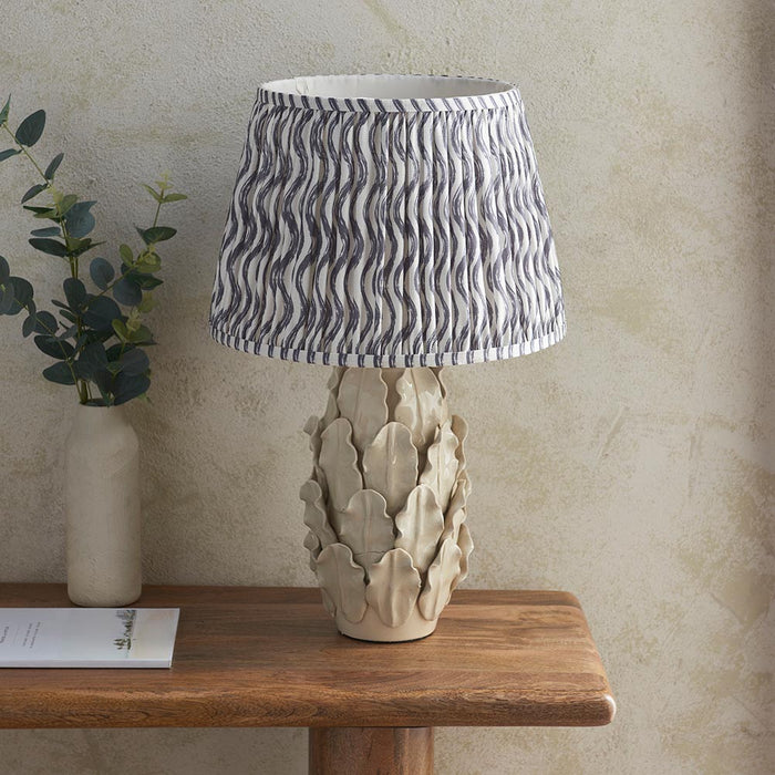 Layered Leaf And Ripple 35cm Pearl Grey Shade Table Lamp With Ivory Ceramic Base