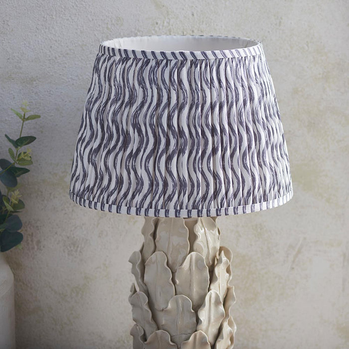Layered Leaf And Ripple 35cm Pearl Grey Shade Table Lamp With Ivory Ceramic Base