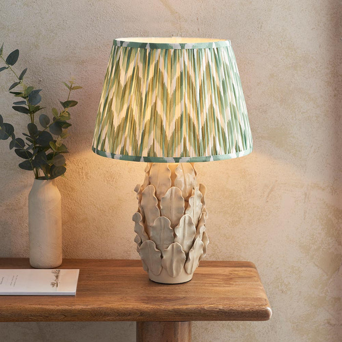 Layered Leaf And Zigzag 35cm Cotswold Green Shade Table Lamp With Ivory Ceramic Base