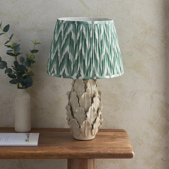 Layered Leaf And Zigzag 35cm Cotswold Green Shade Table Lamp With Ivory Ceramic Base