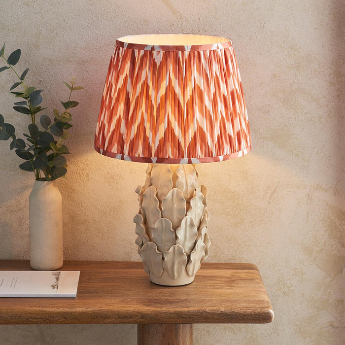 Layered Leaf And Zigzag 35cm Apricot Orange Shade Table Lamp With Ivory Ceramic Base