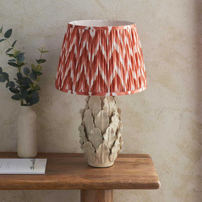 Layered Leaf And Zigzag 35cm Apricot Orange Shade Table Lamp With Ivory Ceramic Base