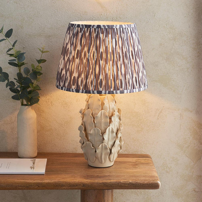 Layered Leaf And Ikat 35cm Pearl Grey Shade Table Lamp With Ivory Ceramic Base