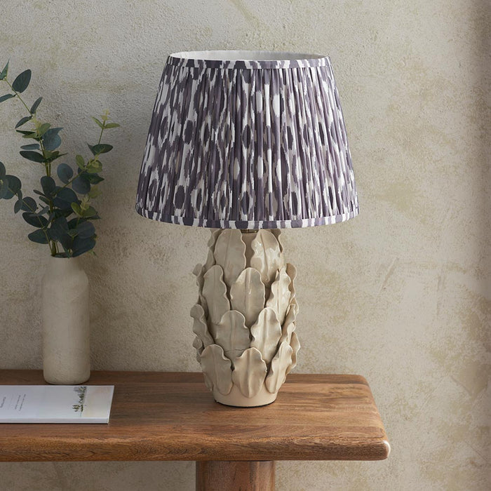 Layered Leaf And Ikat 35cm Pearl Grey Shade Table Lamp With Ivory Ceramic Base